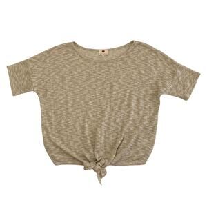 ONE CLOTHING Gold Metallic Short Sleeve Tie Up Sweater XL